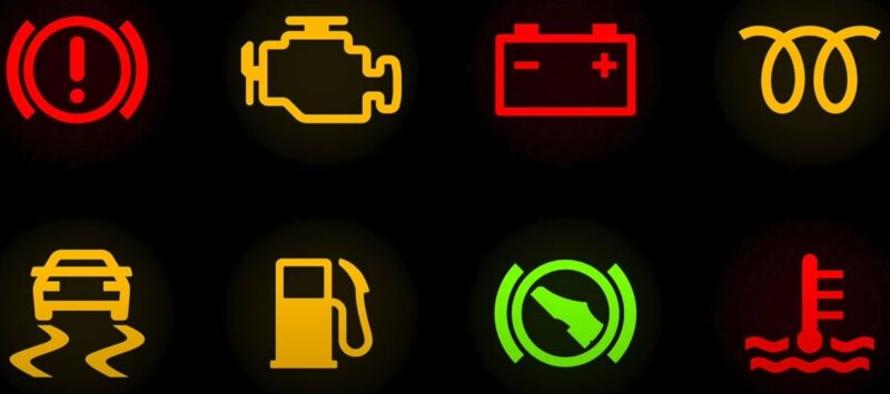 Warning lights on the car dashboard